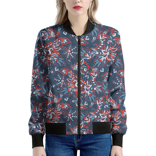 Paisley Floral Bohemian Pattern Print Women's Bomber Jacket