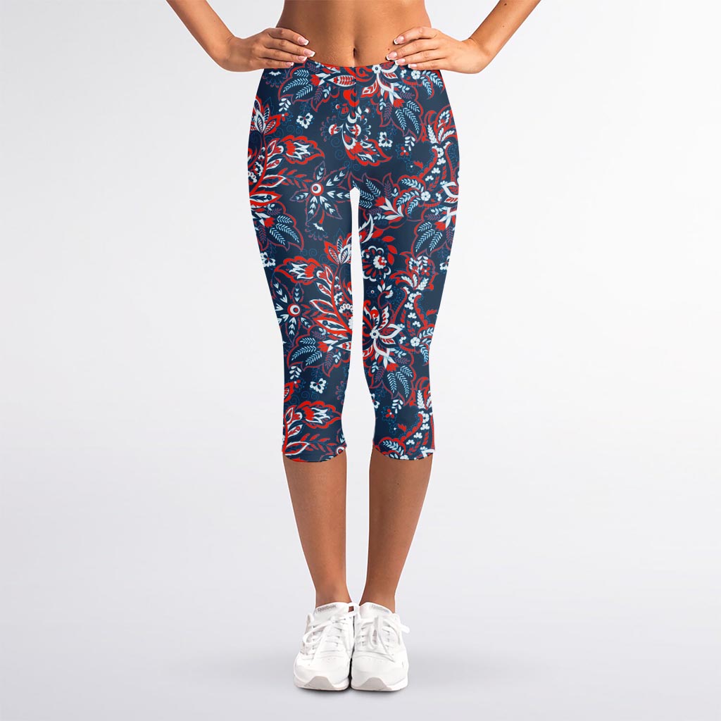 Paisley Floral Bohemian Pattern Print Women's Capri Leggings