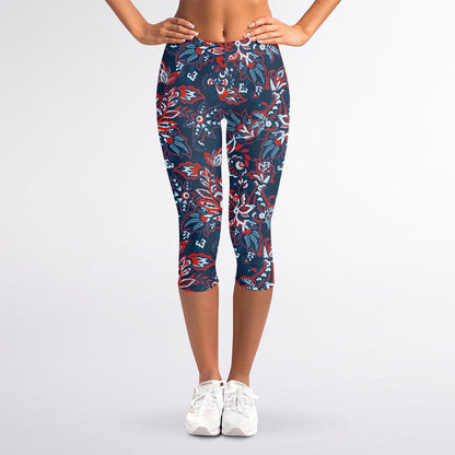 Paisley Floral Bohemian Pattern Print Women's Capri Leggings