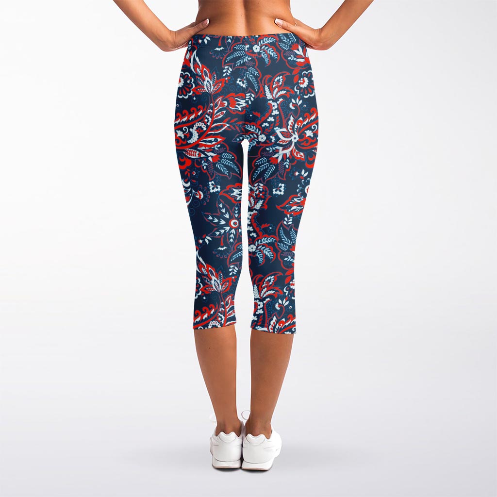 Paisley Floral Bohemian Pattern Print Women's Capri Leggings