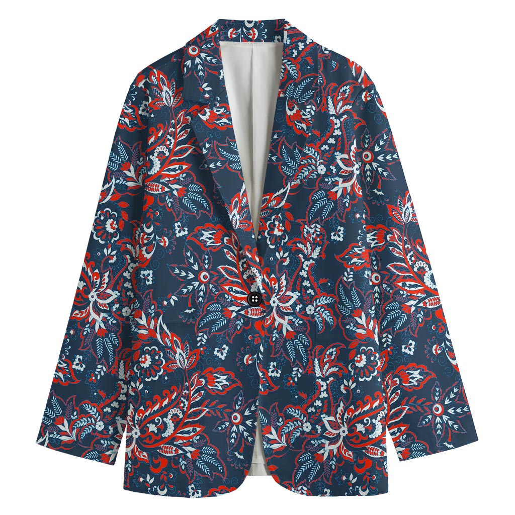 Paisley Floral Bohemian Pattern Print Women's Cotton Blazer