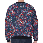 Paisley Floral Bohemian Pattern Print Zip Sleeve Bomber Jacket