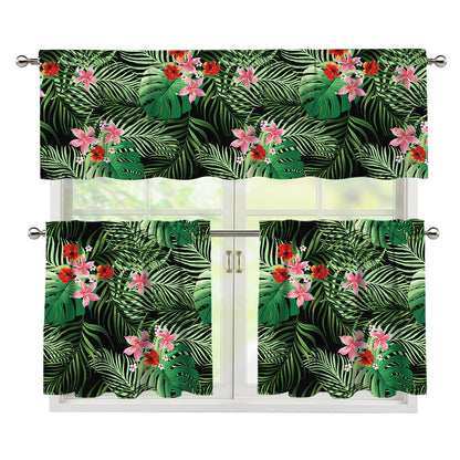 Palm Hawaiian Tropical Pattern Print 3 Piece Kitchen Curtains
