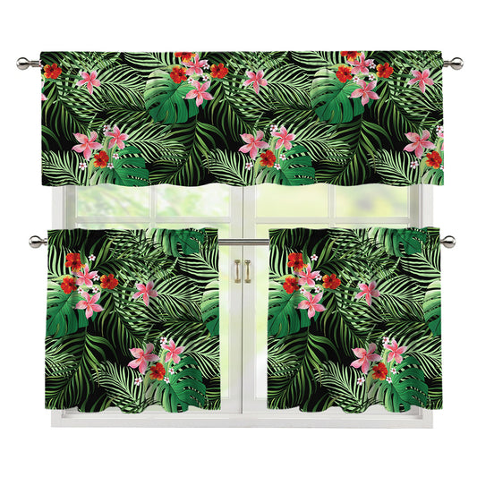 Palm Hawaiian Tropical Pattern Print 3 Piece Kitchen Curtains