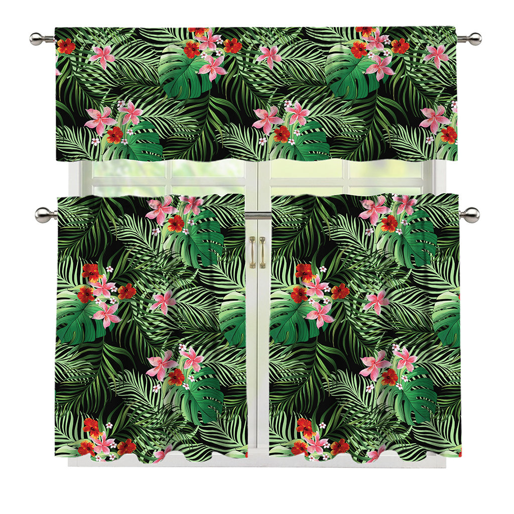 Palm Hawaiian Tropical Pattern Print 3 Piece Kitchen Curtains