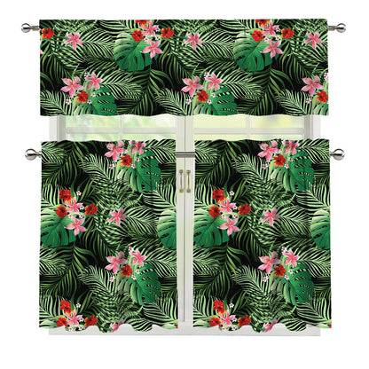 Palm Hawaiian Tropical Pattern Print 3 Piece Kitchen Curtains