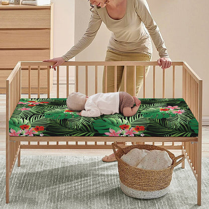 Palm Hawaiian Tropical Pattern Print Baby Crib Sheet