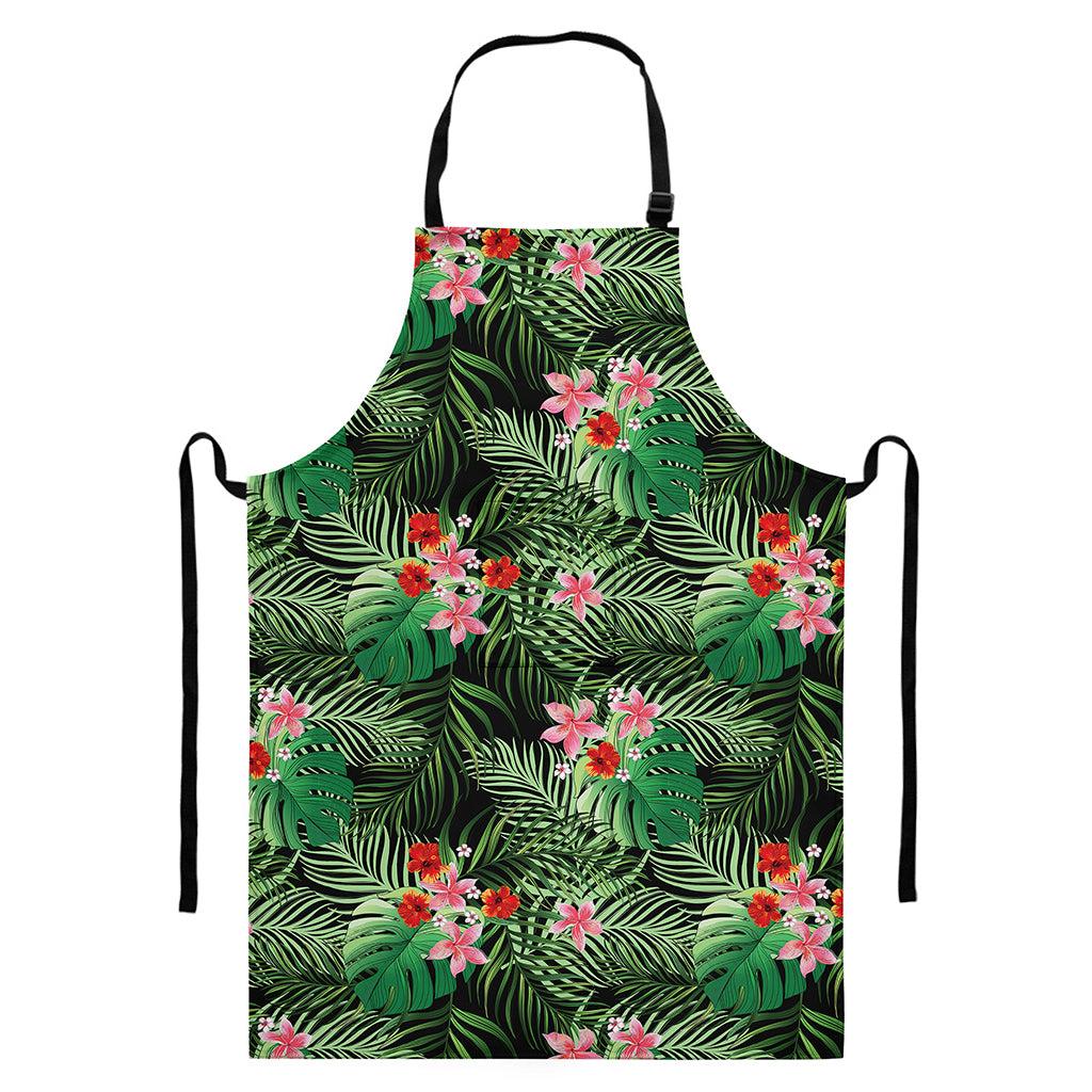Palm Hawaiian Tropical Pattern Print Bib Apron With Pocket
