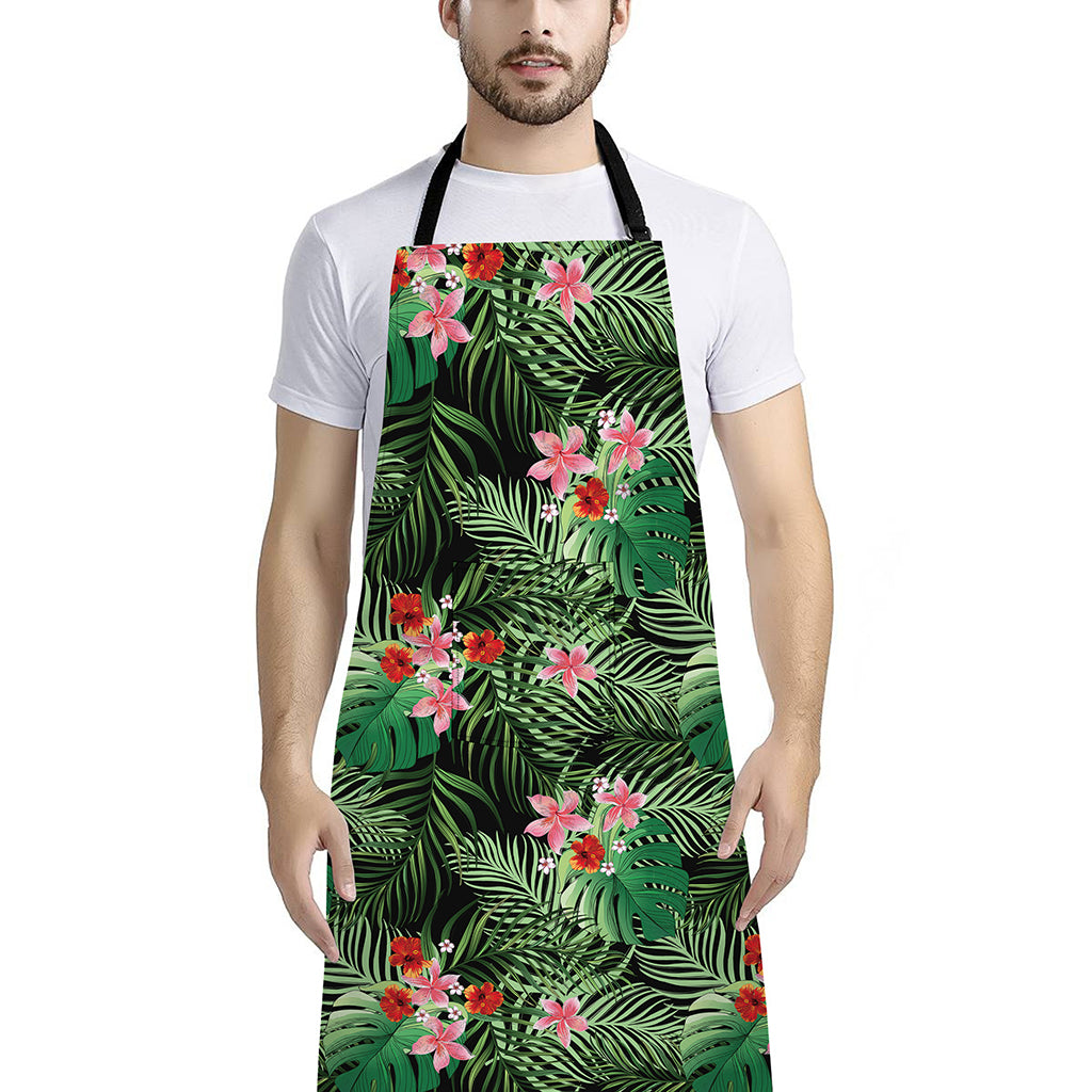 Palm Hawaiian Tropical Pattern Print Bib Apron With Pocket