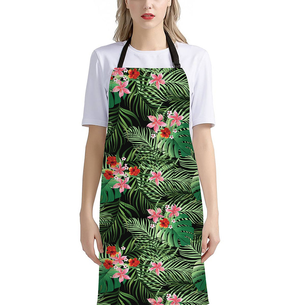 Palm Hawaiian Tropical Pattern Print Bib Apron With Pocket