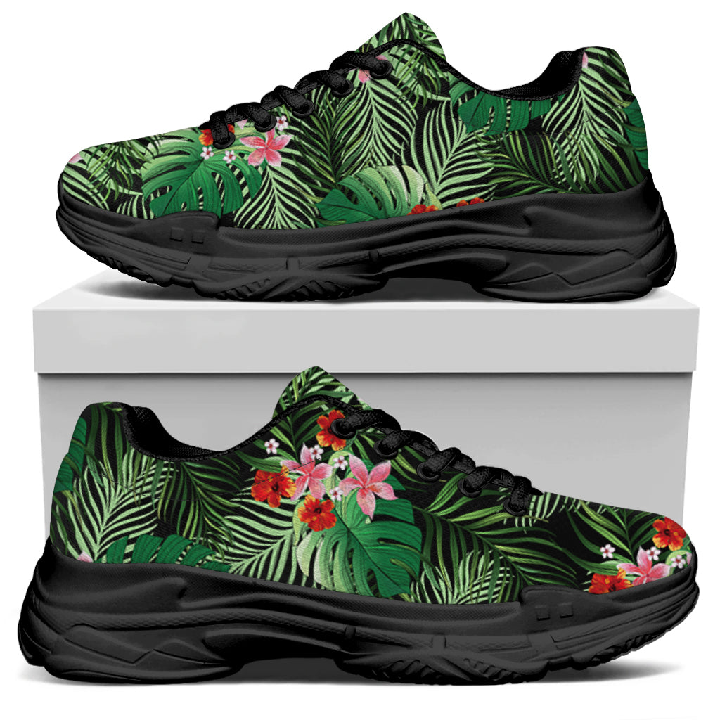 Palm Hawaiian Tropical Pattern Print Black Chunky Shoes