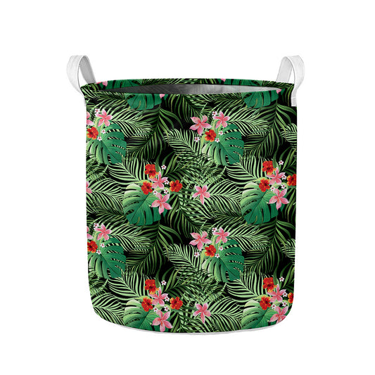 Palm Hawaiian Tropical Pattern Print Collapsible Laundry Basket