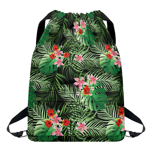 Palm Hawaiian Tropical Pattern Print Drawstring Backpack