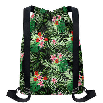 Palm Hawaiian Tropical Pattern Print Drawstring Backpack