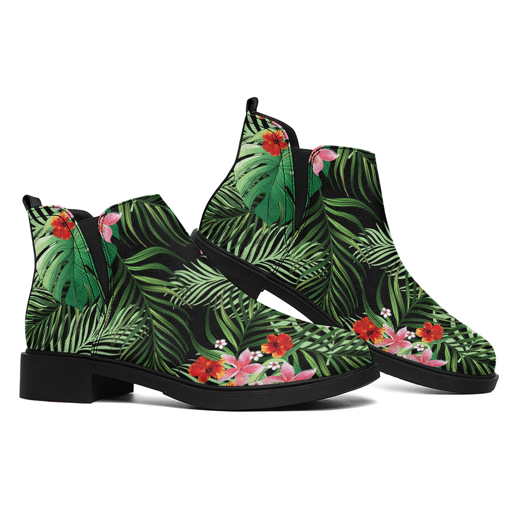 Palm Hawaiian Tropical Pattern Print Flat Ankle Boots