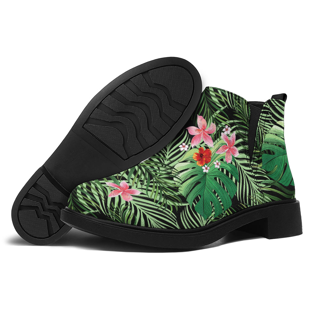 Palm Hawaiian Tropical Pattern Print Flat Ankle Boots