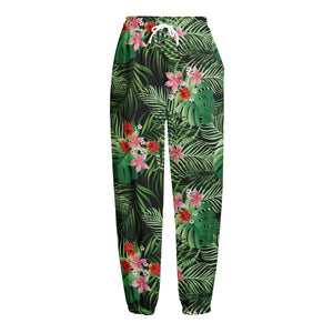 Palm Hawaiian Tropical Pattern Print Fleece Lined Knit Pants