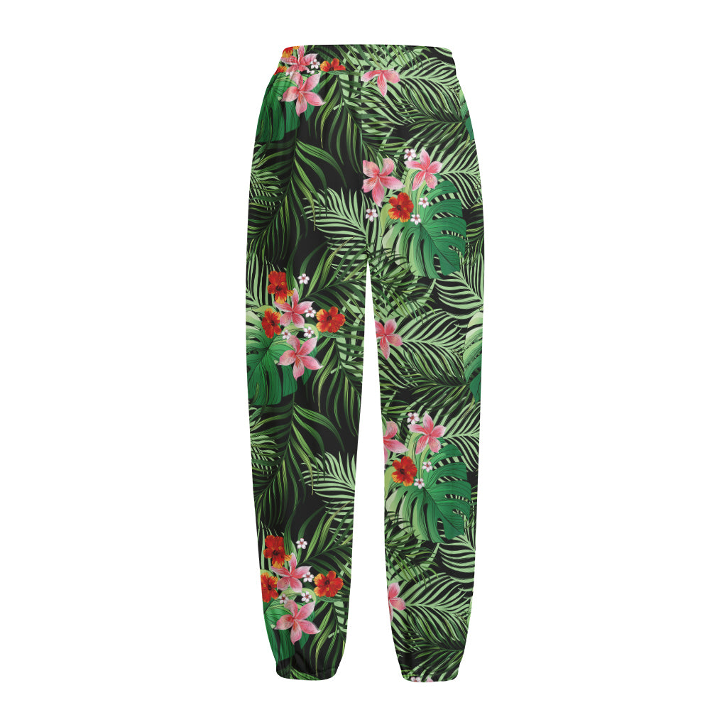 Palm Hawaiian Tropical Pattern Print Fleece Lined Knit Pants