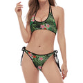 Palm Hawaiian Tropical Pattern Print Halter Scoop Tie Side Bikini