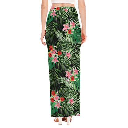 Palm Hawaiian Tropical Pattern Print High Slit Maxi Skirt
