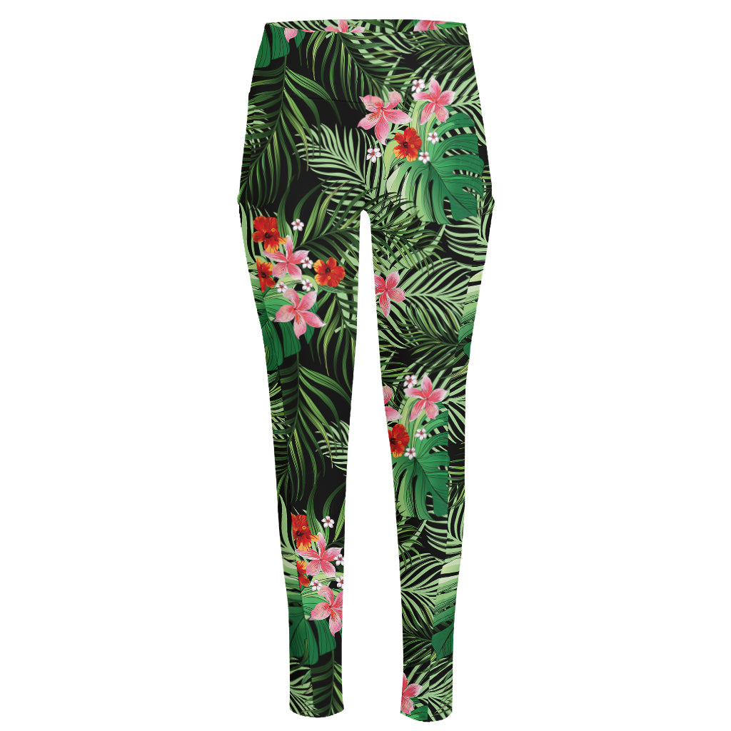 Palm Hawaiian Tropical Pattern Print High-Waisted Pocket Leggings