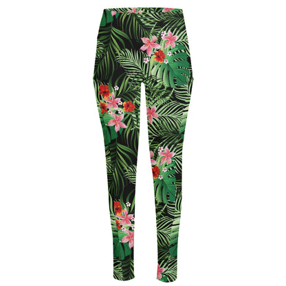 Palm Hawaiian Tropical Pattern Print High-Waisted Pocket Leggings