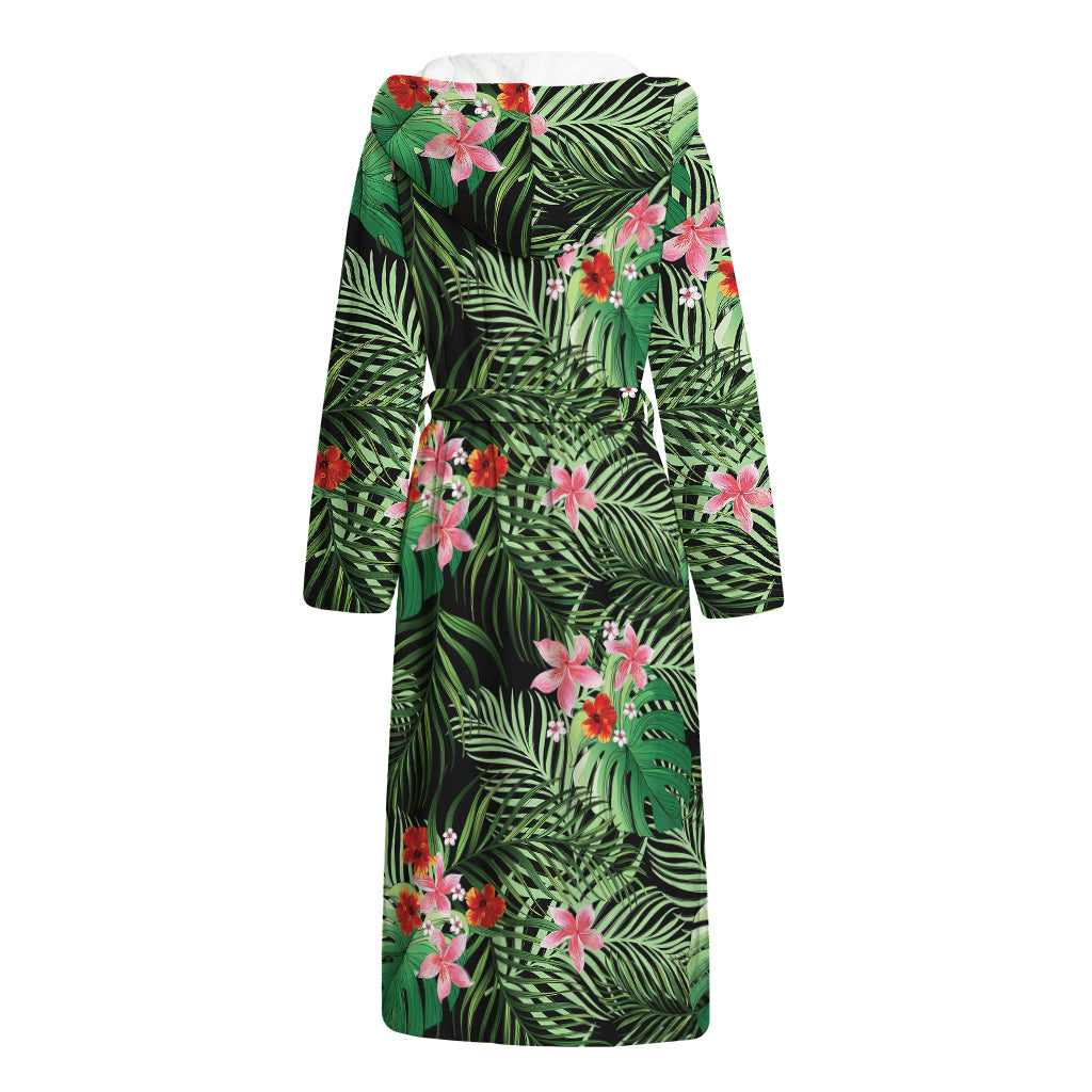 Palm Hawaiian Tropical Pattern Print Hooded Bathrobe