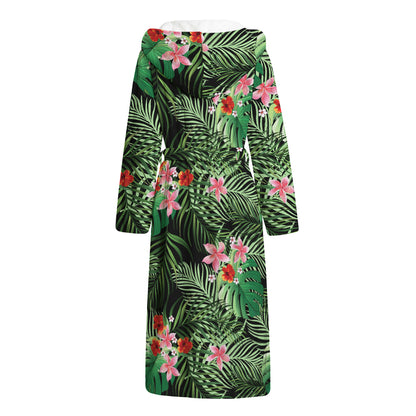 Palm Hawaiian Tropical Pattern Print Hooded Bathrobe
