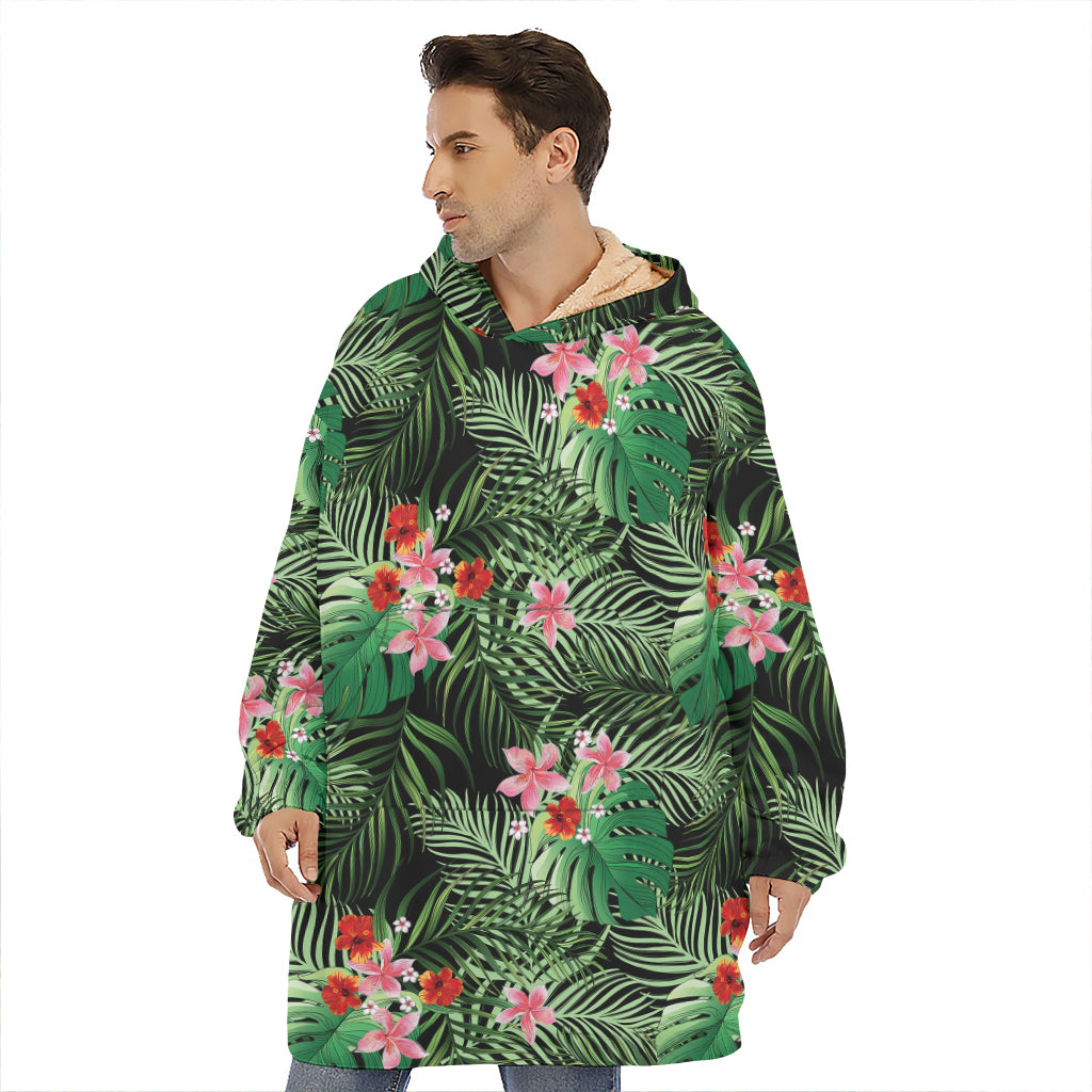 Palm Hawaiian Tropical Pattern Print Hoodie Blanket