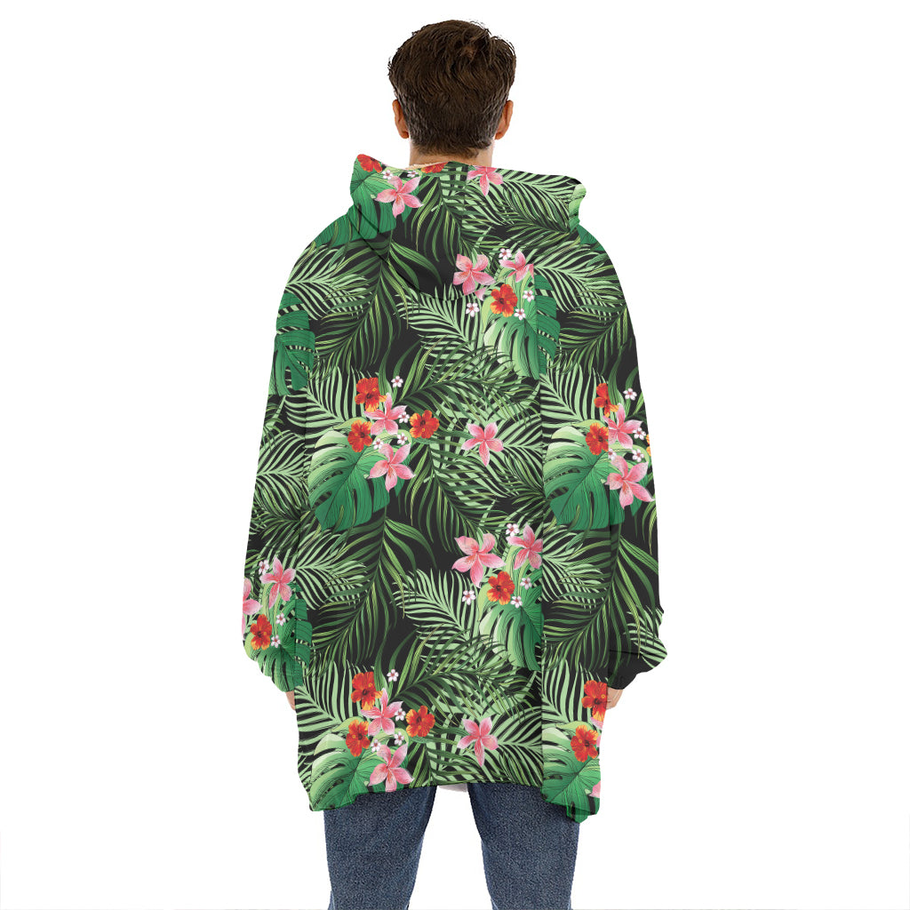 Palm Hawaiian Tropical Pattern Print Hoodie Blanket