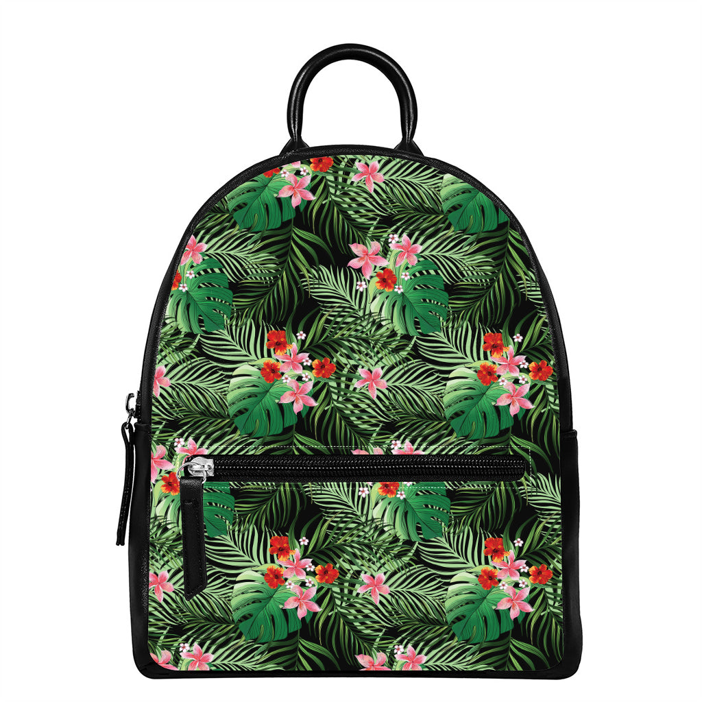 Palm Hawaiian Tropical Pattern Print Leather Backpack