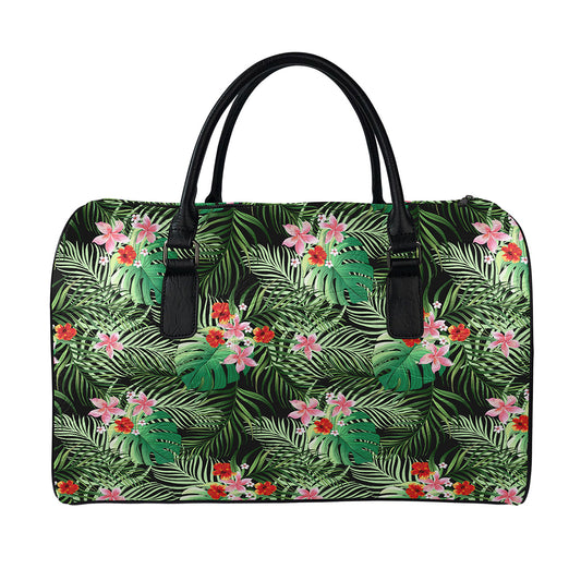 Palm Hawaiian Tropical Pattern Print Leather Duffle Bag
