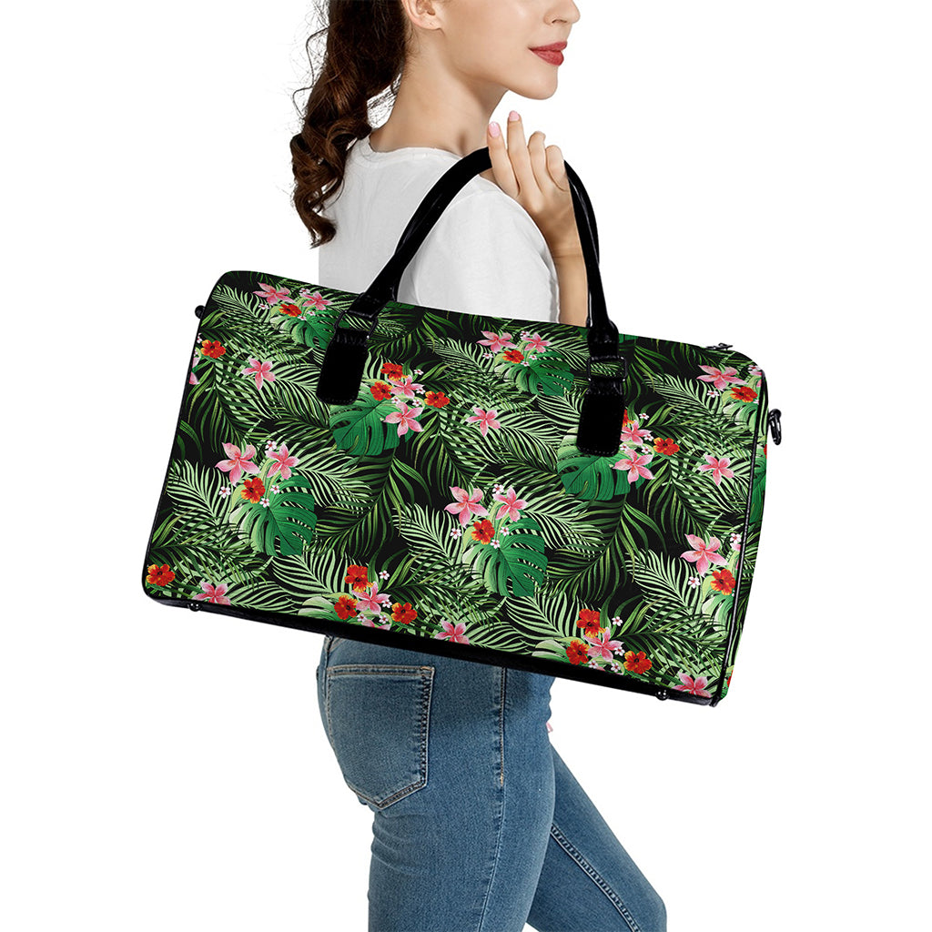Palm Hawaiian Tropical Pattern Print Leather Duffle Bag