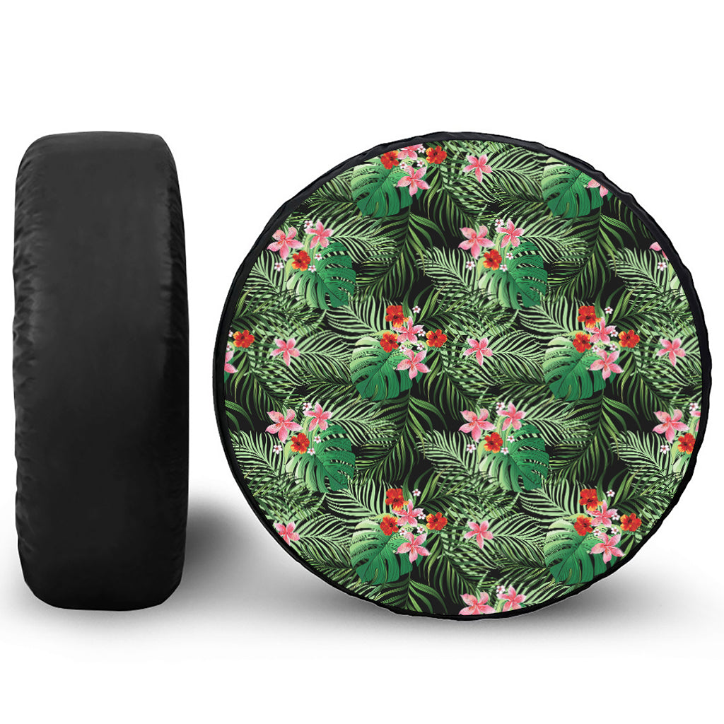 Palm Hawaiian Tropical Pattern Print Leather Spare Tire Cover