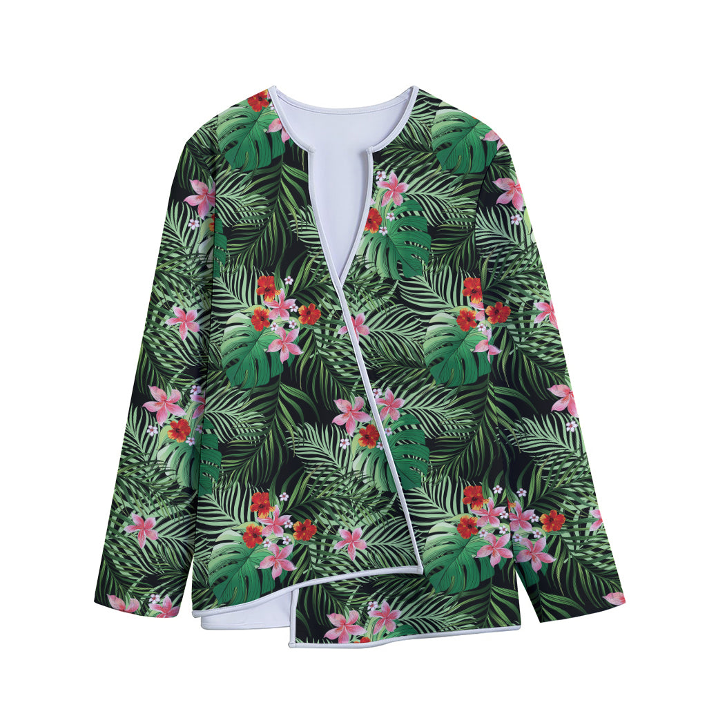 Palm Hawaiian Tropical Pattern Print Long Sleeve Short Coat