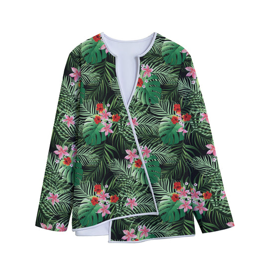 Palm Hawaiian Tropical Pattern Print Long Sleeve Short Coat