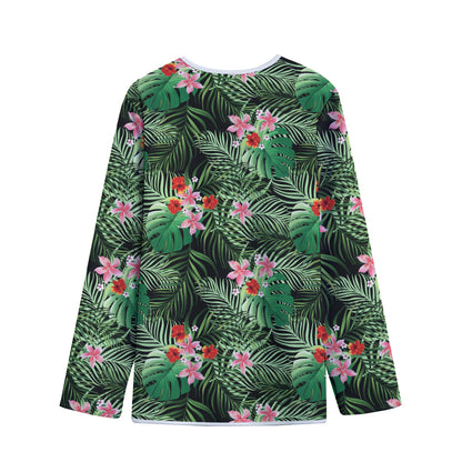 Palm Hawaiian Tropical Pattern Print Long Sleeve Short Coat