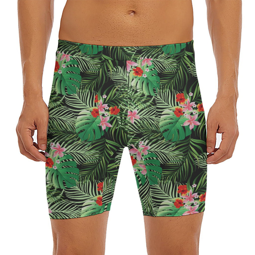 Palm Hawaiian Tropical Pattern Print Men's Long Boxer Briefs