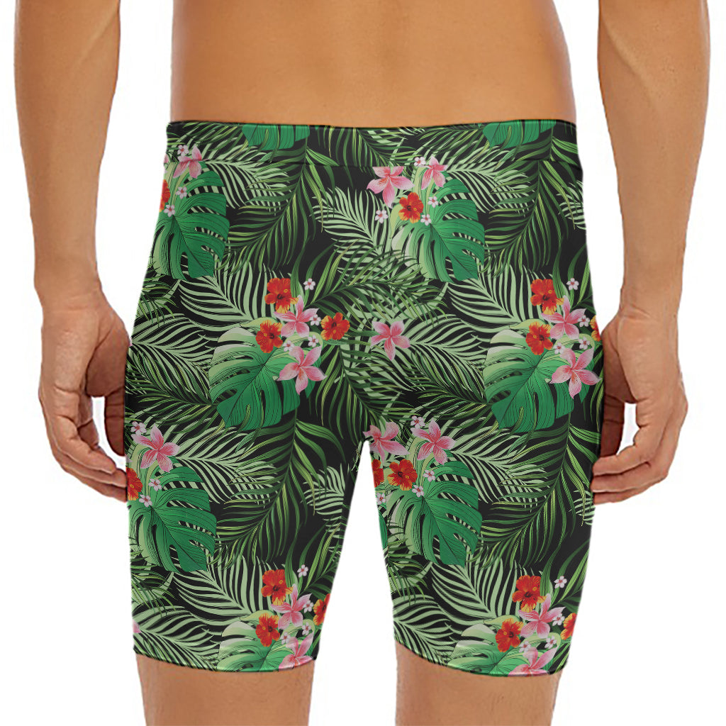 Palm Hawaiian Tropical Pattern Print Men's Long Boxer Briefs
