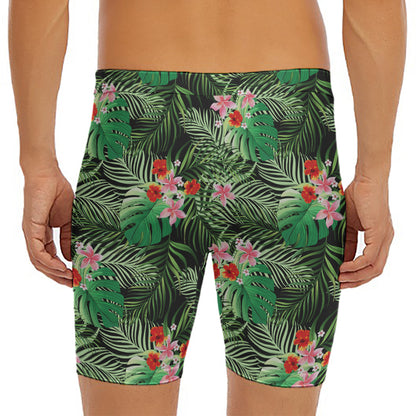 Palm Hawaiian Tropical Pattern Print Men's Long Boxer Briefs