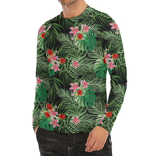 Palm Hawaiian Tropical Pattern Print Men's Long Sleeve Rash Guard