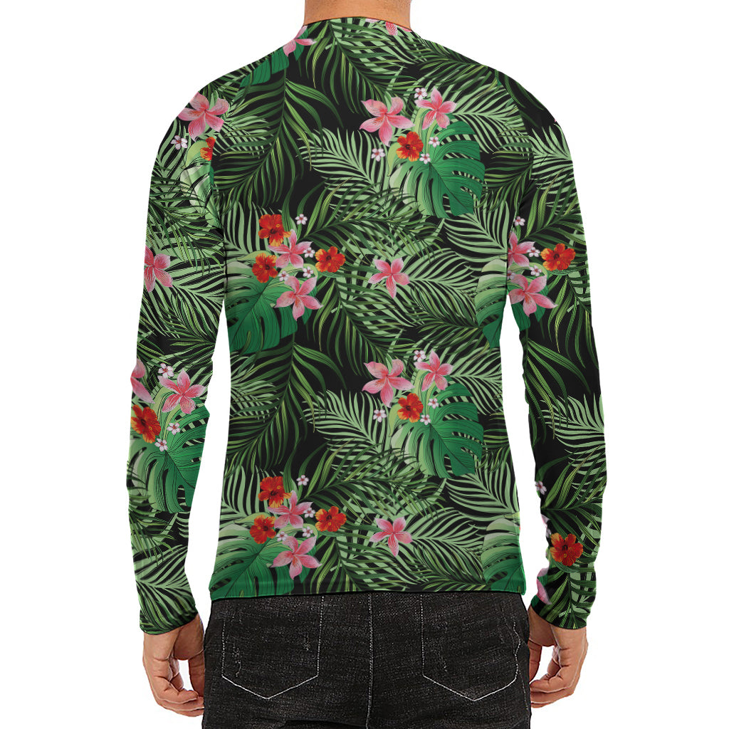 Palm Hawaiian Tropical Pattern Print Men's Long Sleeve Rash Guard
