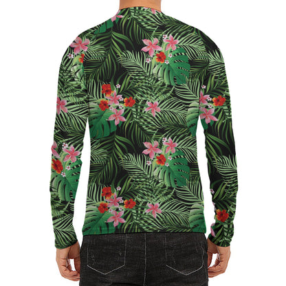 Palm Hawaiian Tropical Pattern Print Men's Long Sleeve Rash Guard