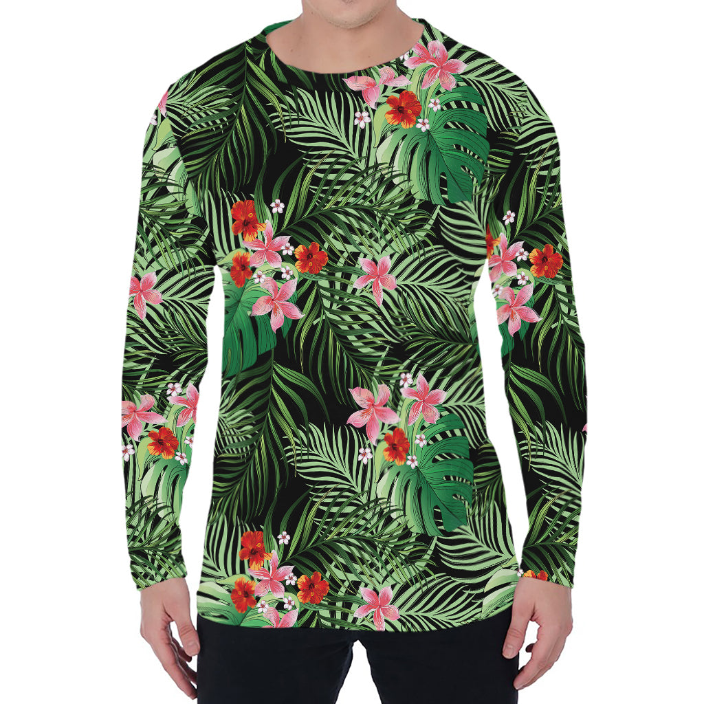 Palm Hawaiian Tropical Pattern Print Men's Long Sleeve T-Shirt