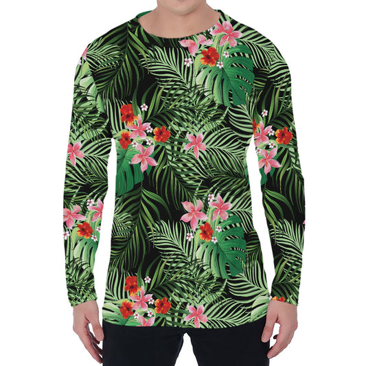 Palm Hawaiian Tropical Pattern Print Men's Long Sleeve T-Shirt