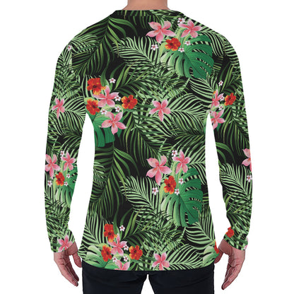 Palm Hawaiian Tropical Pattern Print Men's Long Sleeve T-Shirt
