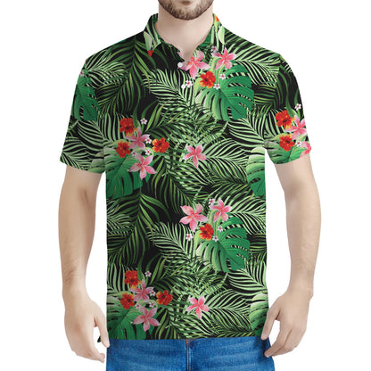 Palm Hawaiian Tropical Pattern Print Men's Polo Shirt