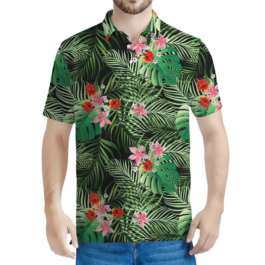 Palm Hawaiian Tropical Pattern Print Men's Polo Shirt