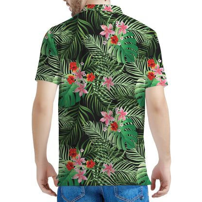 Palm Hawaiian Tropical Pattern Print Men's Polo Shirt