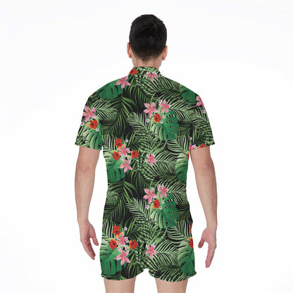 Palm Hawaiian Tropical Pattern Print Men's Rompers